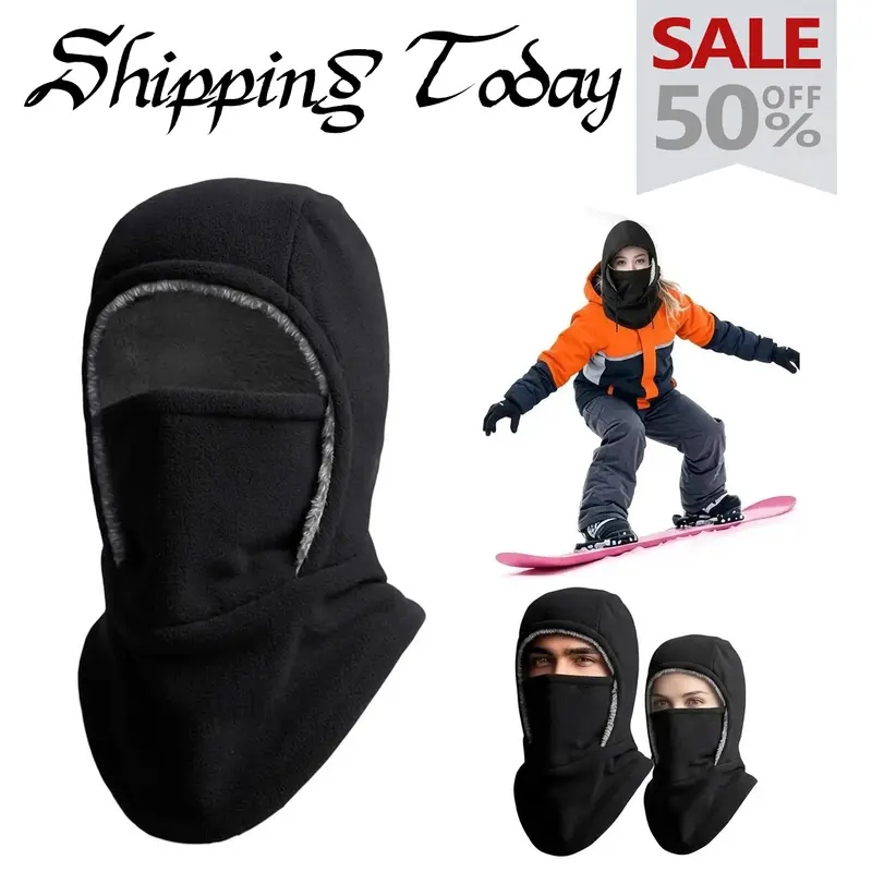 Winter windproof hood,Ski Mask – Cycling Cap,Thermal Thick Fleece-Lined Full Face Ski Mask for Adults, Unisex Adjustable Windproof Snug Cover with No Air Leakage, Thickened Scarves, Stay Warm for Winter Skiing, Hiking, Outdoor Sports