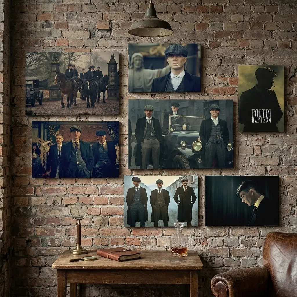 Peaky Blinders 3 Shelby Brothers Street Scene Canvas Wall Art, Moody Gangster TV Show Print For Man Cave Decor
