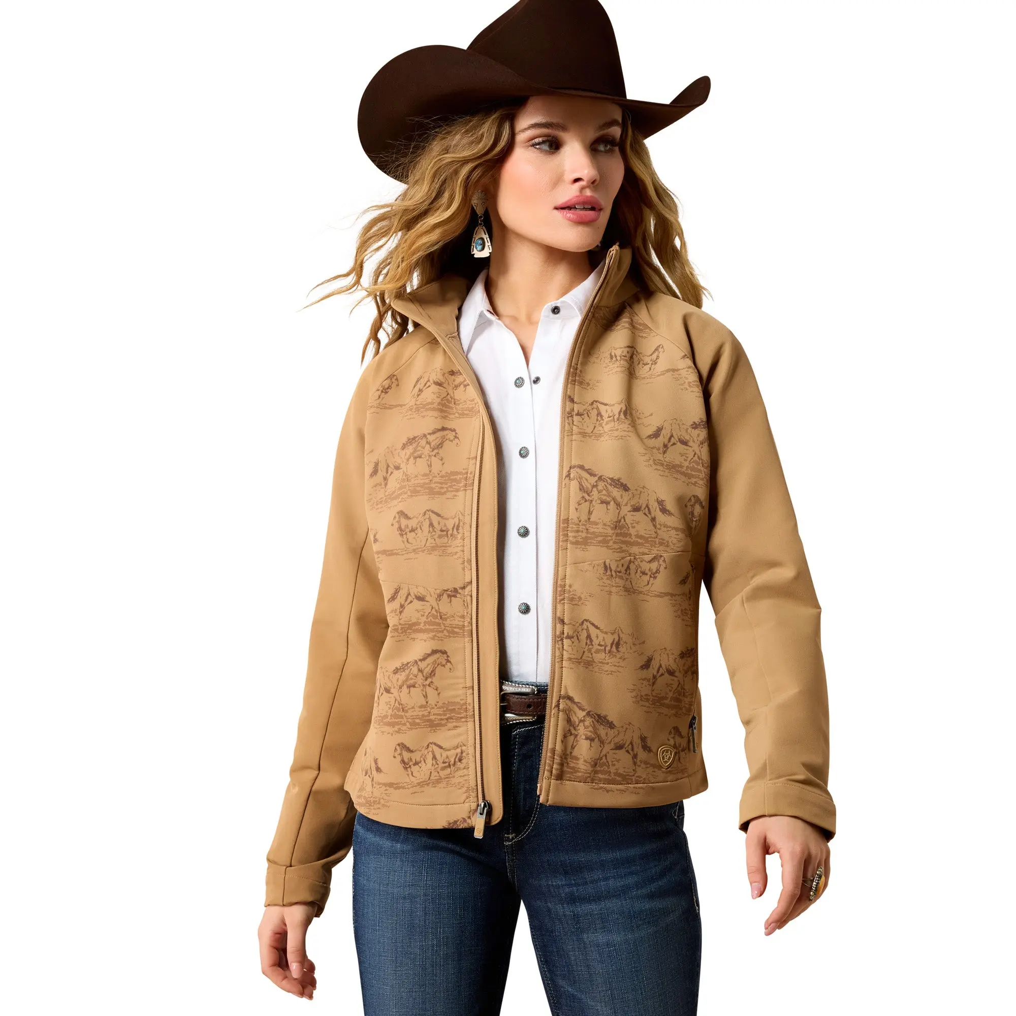 Ariat Ladies Tigers Eye Wild Horses Print Beige Jacket 10079393