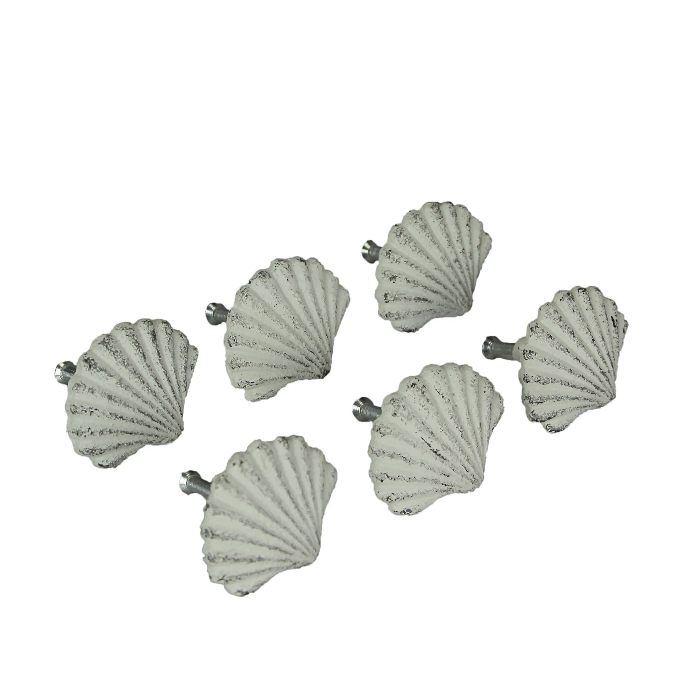 Set of 6 Cast Iron Scallop Sea Shell Drawer Pulls Nautical Cabinet Knobs