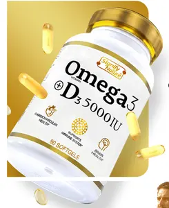 Omega 3 Fish Oil Supplement with Vitamin D3 5000 IU 1000mg Triglyceride Capsules High Potency EPA DHA Softgels for Heart Brain Joint Health and Immune Support Essential Fatty Acids Vitamin D 3 Supplements for Adults 90 Softgels