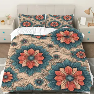 3PCS Duvet Cover Set, 1 Duvet+2 Pillowcases(Without filler), Floral Vintage Artistic Elegant Botanical Nature theme, Thanksgiving bedding set, Decorative Floral Design Suitable for decoration Bedroom, Guest Room, Living Room, Hotel, Bed Sets Supplies