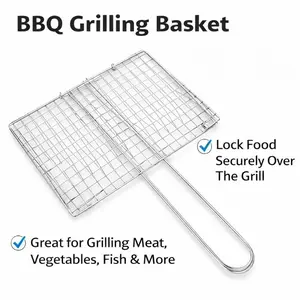 Portable BBQ Grill Basket for Perfectly Grilled Food, Rustproof Stainless Steel Grilling Basket with Heat-Resistant Handle, Ideal for Grilling Fish, Vegetables, Meats on Charcoal & Gas Grills, Outdoor Cooking Equipment