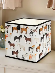 Horse Pattern Open Storage Box, Stackable Drawer Organizer, Durable Multi-Functional Design for Home Dorm Room Organization, Bedroom Storage Organizer