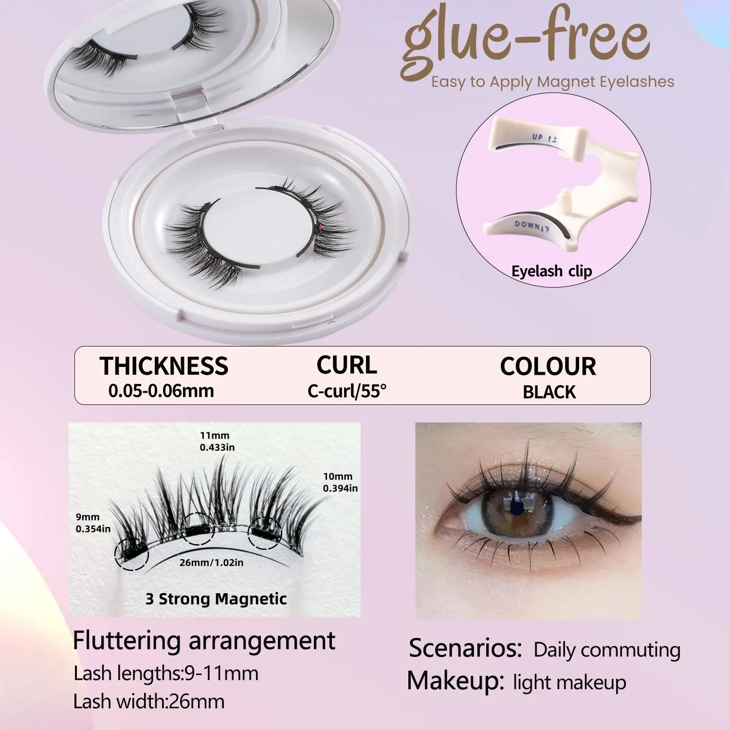 Glue-Free Magnetic Eyelashes, Reusable Natural Style Fake Lashes, Reusable False Lashes, Easy to Apply, No Adhesive Needed, Makeup