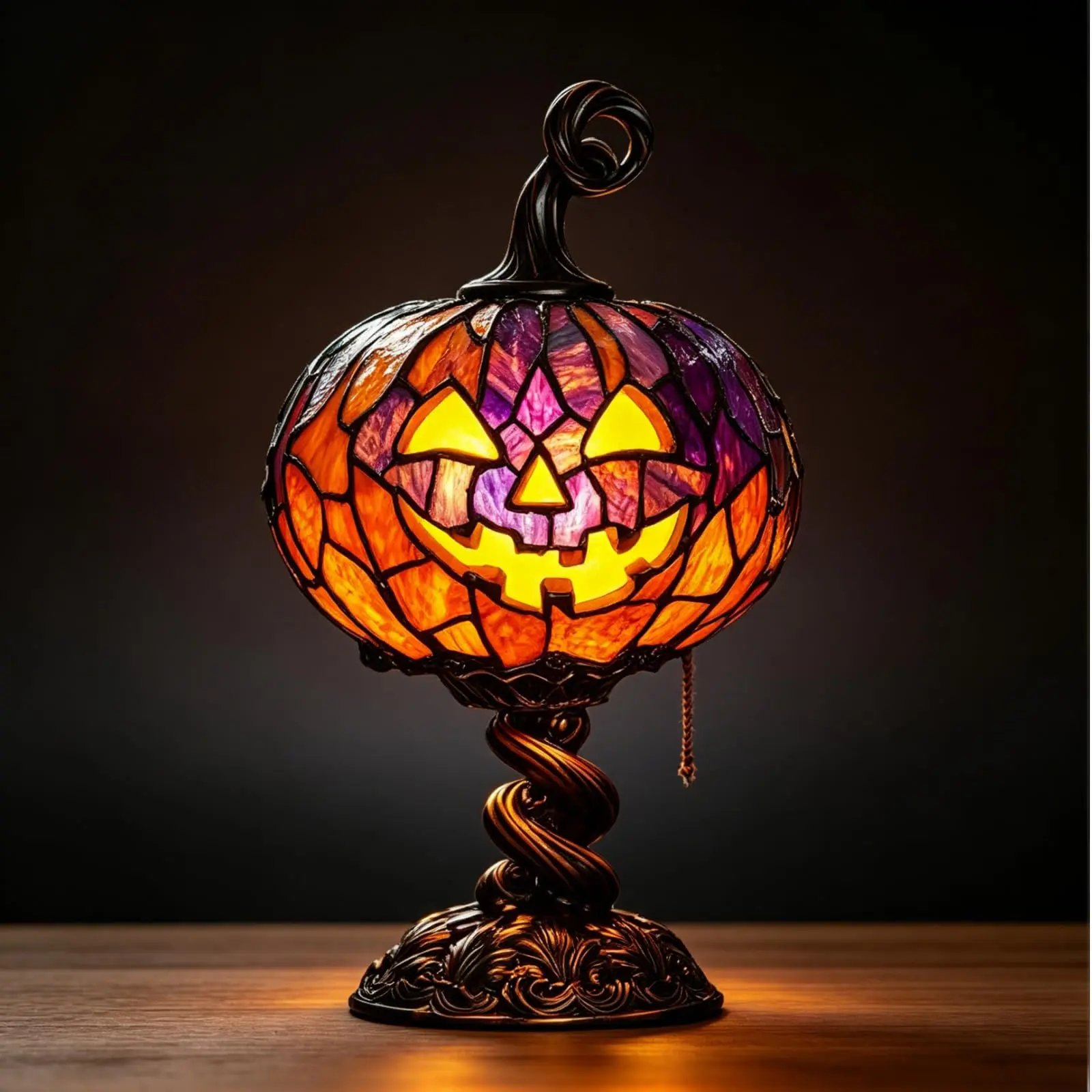 Resin Stained Halloween Pumpkin Table Lamp, Witch Hat Lamp Gothic Decor, Halloween Jack-O-Lantern Night Light Vintage Style, Desktop Bookshelf Ornament, Halloween Seasonal Decor