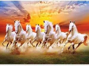 Seven Lucky Running Wild Horses Wall Art Animal  for Living Room Bedroom Decoration 36*48inch Flower Poster Gifts Artistic Print
