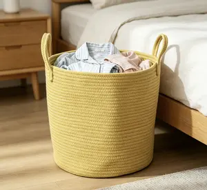Large Dirty Clothes Basket for Home Storage | Cotton Rope Woven Storage Basket with Sturdy Handles, Nursery Laundry Basket & Kids' Toy Basket