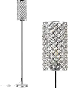 Crystal Floor Lamps - Modern Silver Standing Lamp with 3 CCT LED Bulbs for Elegant Home Decor Living Room and Bedroom Lighting
