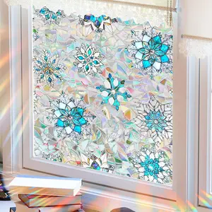 Snowflake Window Film, Stained  Rainbow Window Sticker, Christmas Glass , Static Cling Non Adhesive Door Clings UV Blocking, 17.7" x 43.3"