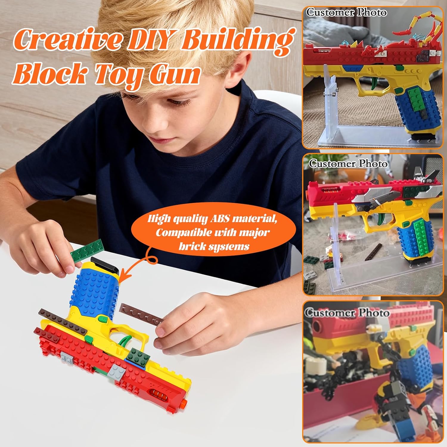 DIY Building Block Foam Blaster Set - Educational STEM Toy Gun with 100 Foam Darts & Display Stand for Teens 14+