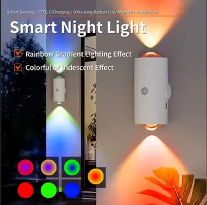 2-Pack Rechargeable RGB LED Motion Sensor Night Lights, Mini Version, with Motion and Light Sensors, Small Wall Lights, Ambient Lights