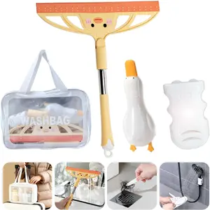 3-in-1 Bath&Kitchen Cleaning Set Shower Squeegee for Shower Doors Bathroom Window and Car Waterproof Bag Hair Catcher Suction Cup Shower Head Holder for Deep Cleaning