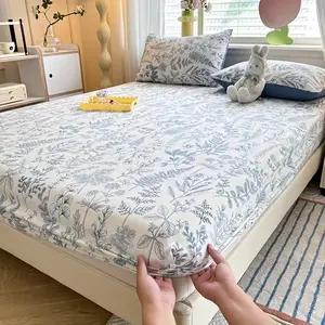 3pcs Bed Skirt Set Floral Print Four Season Universal Non-slip Bedding Set, Skin-friendly And Comfortable For Bedroom Guest Room