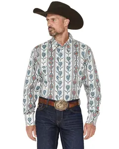 Wrangler Men's Checotah Southwestern Striped Long Sleeve Pearl Snap Western - 112374908