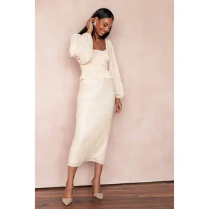 Briellia Sequin Midi Skirt - Champagne