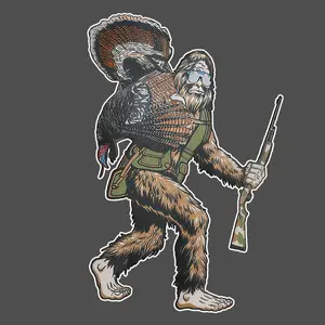 Bigfoot Turkey Packout Sticker, Funny Sasquatch Hunting Vinyl Decal, Turkey Hunter Gift, Waterproof Outdoor Car or Cooler Decoration, Laptop Water Bottle Decal