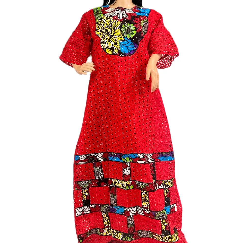 Anakara Lace Bubu African Elegant Outfit in Pink with Colorful Patterns and Long Sleeves for Women - Traditional Casual Comfort & Elegance - Dress