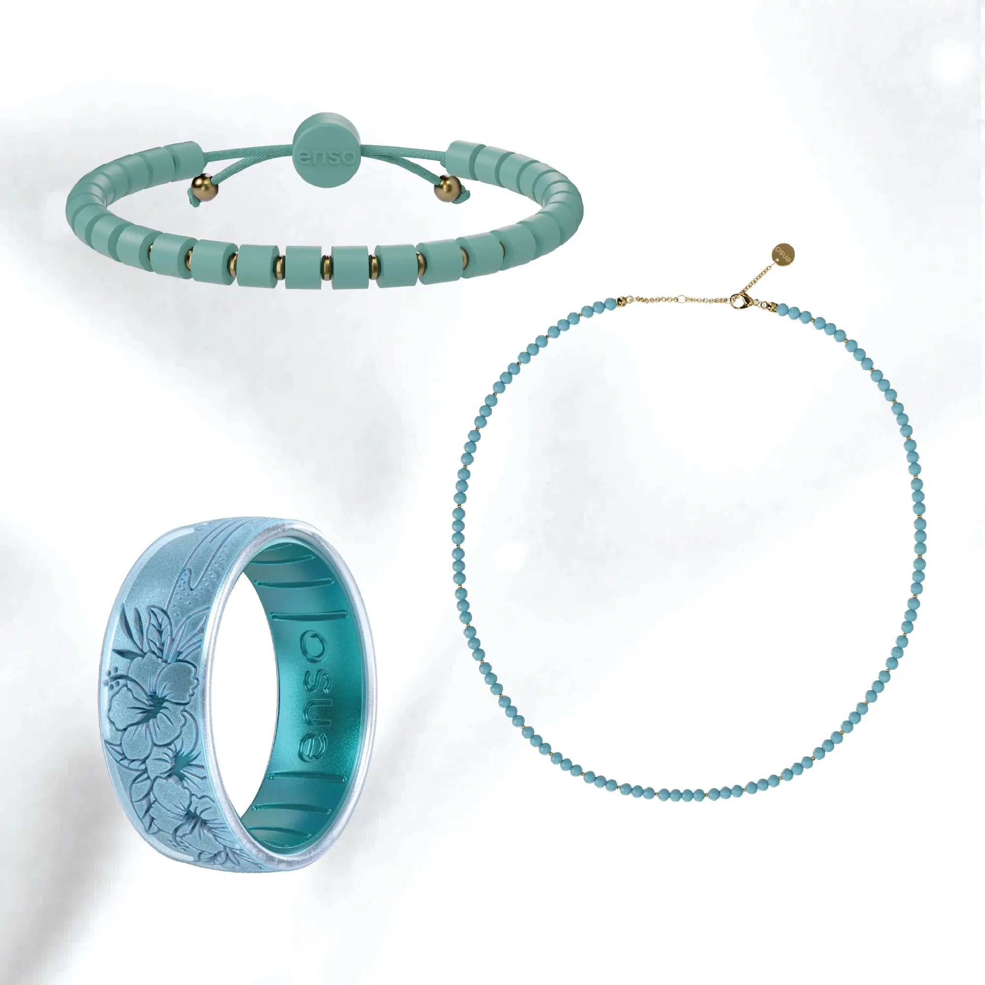 Coastal Escape 3-Piece Bundle - Hibiscus ring, Heishi Bracelet, & Choker