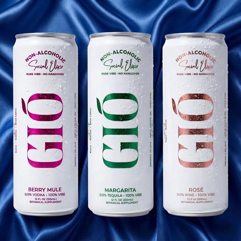 GIÓ Social Elixir Non-Alcoholic Drink with Kanna Kava & Blue Lotus - Clean Buzz, No Hangover, Premium Functional Beverage for Social Celebrations