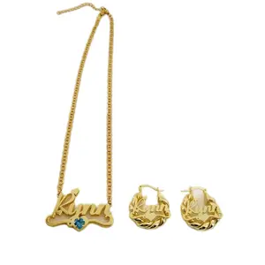 Birthstone name necklace and Mini Hoops