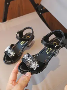 Pearl Rhinestone Girls' Sandals Buckle Soft Sole Sweet Elegant Kids Summer Princess Style Sparkly Sandals
