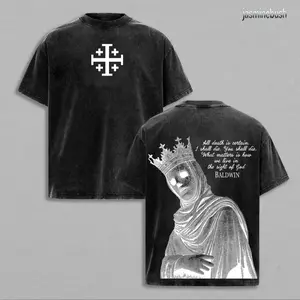 Baldwin IV The Leper King Crusader Jerusalem Cross Vintage Washed Graphic Tee Tank Top Hoodie Mens Oversized T Shirt Medieval Christian Streetwear Gothic Faith Based Apparel Jesus Outfit Gym Pump Cover Knightcore Heavyweight Holy Y2K Aesthetic