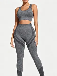 2pcs Seamless High-Elasticity Sportswear,Women's Yoga Fitness Running Training Clothes,Women's High-Supporttracksuit And Detachable Chest Pad Design Sports Bra,High Waisted Tummy Control Sports Leggings For Women,Gym Clothes Women,Workout Sets For Women