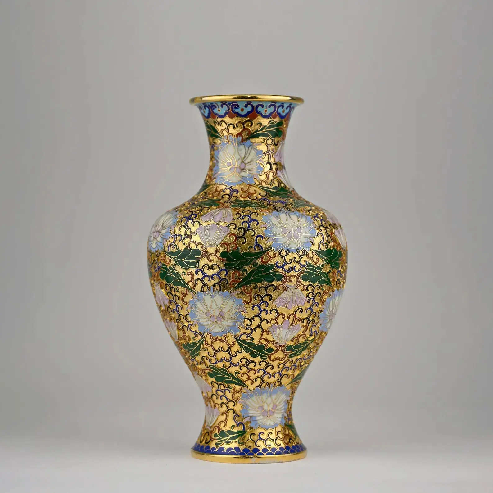 Gold Cloisonné Vase | Floral | Enamel | Vintage | Chinese