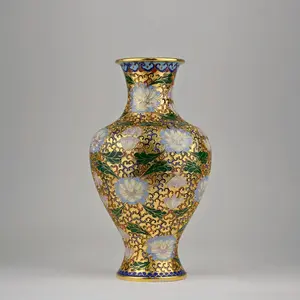 Gold Cloisonné Vase | Floral | Enamel | Vintage | Chinese