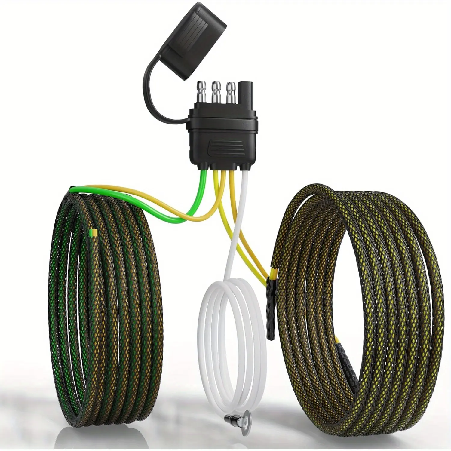 Heavy-Duty 4-Hole 5-Wire Trailer Extension Wire Kit, 22 ft 18 AWG Color-Coded Pure Copper with High Conductivity, 4-Way Flat Plug, Nylon Tube Protect for Dual-Sided Taillights