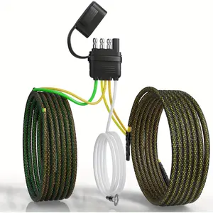 Heavy-Duty 4-Hole 5-Wire Trailer Wire Casing Kit, 22ft Pure Copper with High Conductivity, 4-Way Flat Plug, Nylon Cable Management Tube Protection for Dual-Sided Taillights, 4-Way Plug