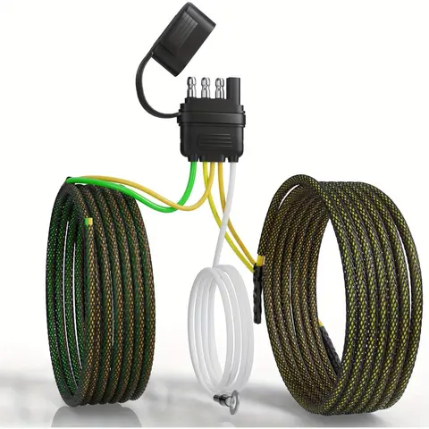 Heavy-Duty 4-Hole 5-Wire Trailer Extension Wire Kit, 22 ft 18 AWG Color-Coded Pure Copper with High Conductivity, 4-Way Flat Plug, Nylon Tube Protect for Dual-Sided Taillights