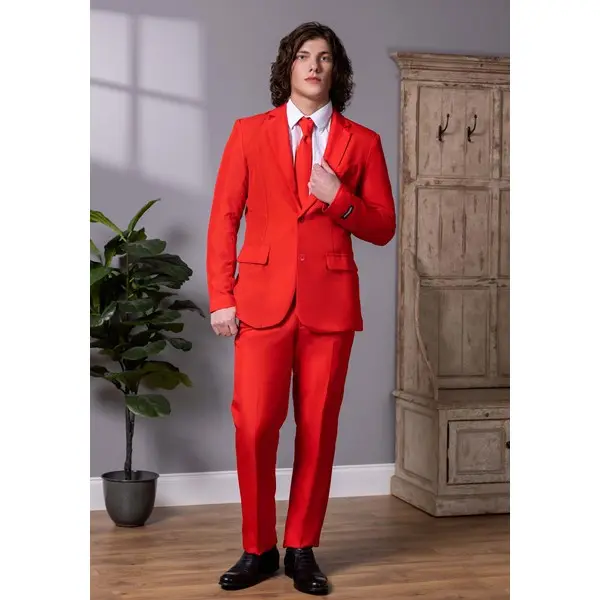 Suitmeister Men's Solid Red Polyester Suit, Menswear Jacket with Zipper Top for Special Occasions & Costumes