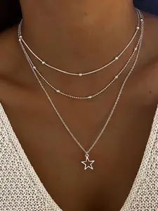 Women's Boho Star Pendant Necklace, 3-Layer Fashion Casual Jewelry, Perfect for Daily Wear & All Seasons, Stylish Accessory for Women, Boho Style Necklace