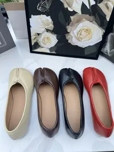 Women's Faux-Leather Non-Eyelet Slip-In Split-Toe Ballet Flats - Lightweight, Non-Slip Flat Footwear, Affordable, Available in 4 Versatile Colors, Faux-Leather Ballet Flats