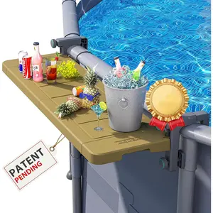 Poolside, [Original] Swim Exclusively for Above-Ground Round Pools. Poolside Table Smart Fold Maintenance, Weather Resistant Stable Tabletop (Amber)