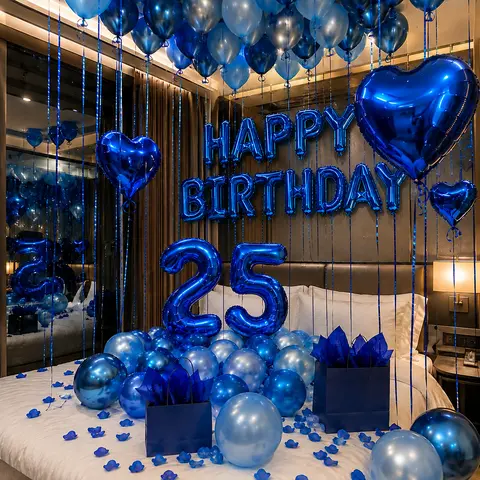 49PCS Blue Birthday Balloons Set with 500pcs Petals, Happy Birthday Foil Balloons, 40 Inch Number Balloons, Blue Heart Balloons, Latex Balloons, Ribbon & Straw for Men Boys Adult Birthday Room Decor