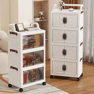 Foldable Storage Cabinet No Installation Needed, Multi-Layer Clothes Organizer, Toy Snack Holder, Living Room Display Shelf