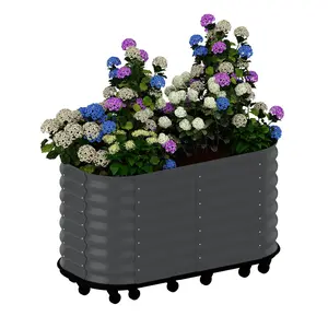 Self-Watering Wheeled Metal Garden Bed - Raised Planter Box With Water Reservoir, Galvanized Steel Rolling Grow Station for Herbs, Veggies & Decor