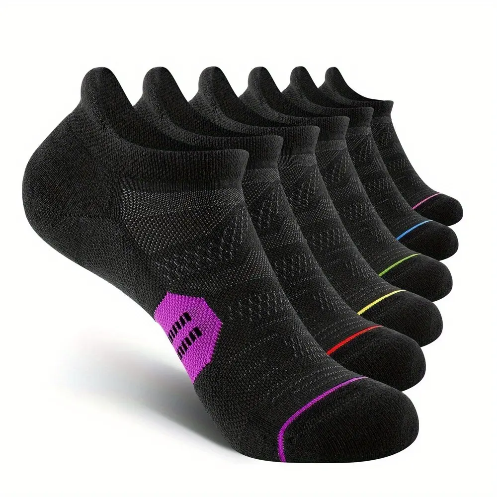 6 Pairs Women's Athletic Low-Cut Socks, Cushioned Combed Cotton Workout Socks with Heel Tab, Arch Support & Mesh Ventilation