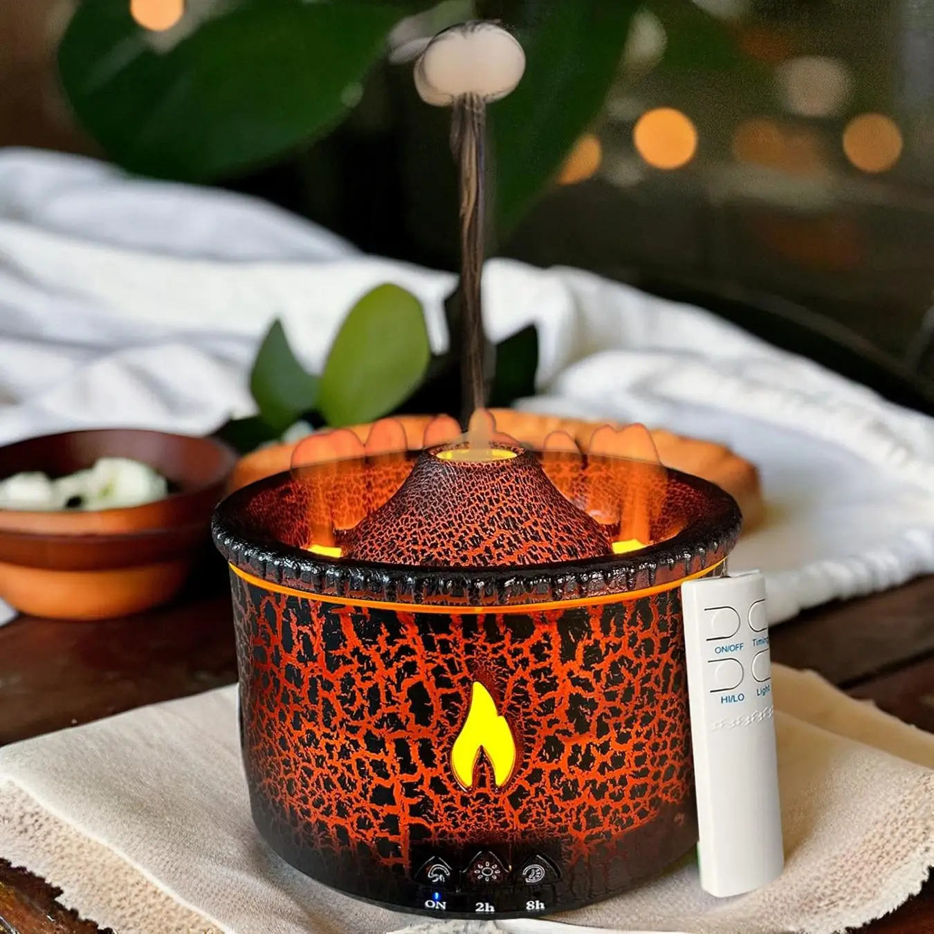 Volcano Aromatherapy Diffuser, 1 Count 300ml Essential Oil Diffuser, Flame Effect Air Humidifier with Timer & Auto Shut-off, Remote Control Humidifier