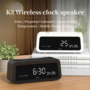 Desktop Bluetooth Speaker - All-In-One Clock, Alarm, Calendar, Thermometer, Phone Stand, Heavy Bass Sound, 40H Playtime for Home & Office
