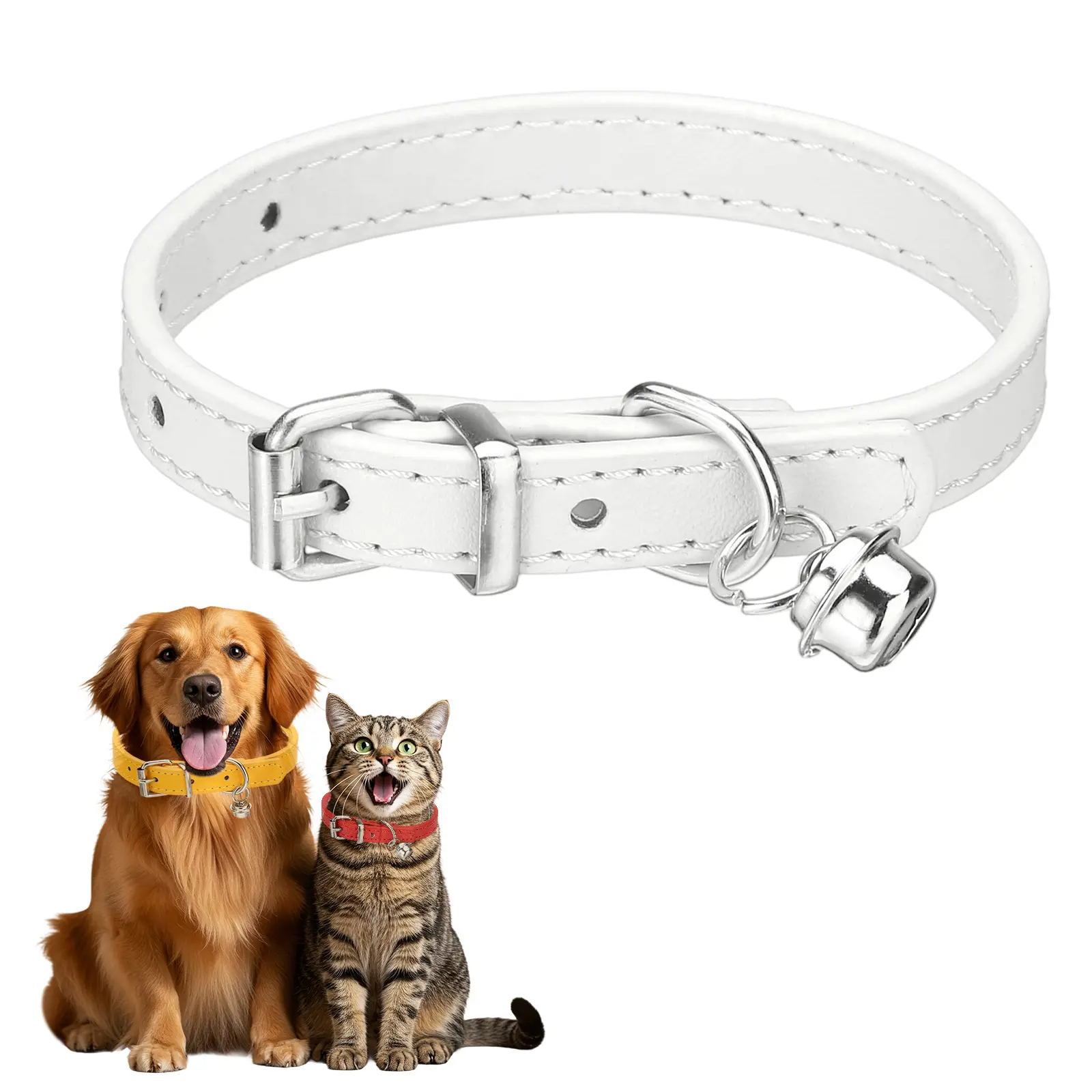 PETAXCELL Dog Collar with Bell, Pu Leather Cat Collars Pet Basic Soft Padded Adjustable Buckle 1pc, Intended for Teacup / Little Dog / Kitten Cats / Small Animals