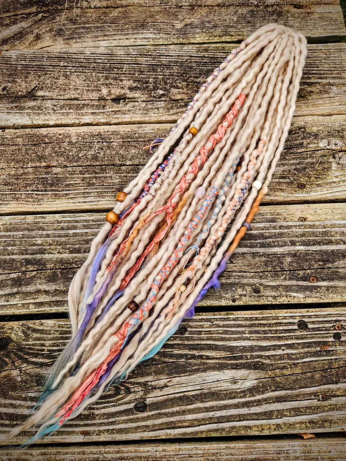 Platinum Half Set Wool Dreadlocks with Sunset Accents
