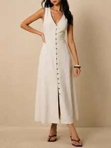 Women Linen Sleeveless Striped Vest Dress, Tie Back Waist Button Front Casual Boho Y2K Vintage Country Concert Vacation Party Old Money Streetwear Outfit