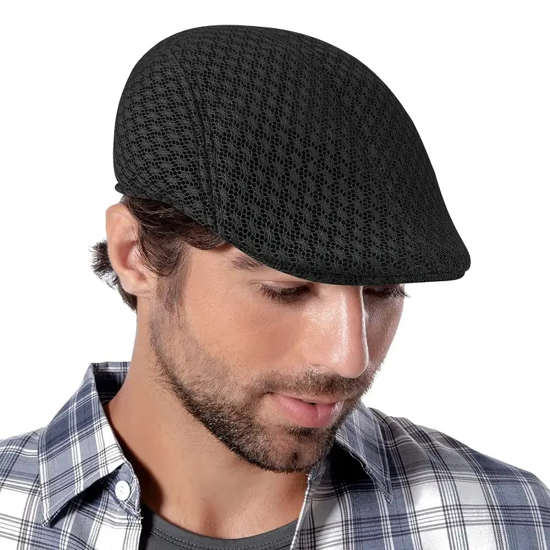 Yeomoo Men's Breathable Mesh Flat Cap, UPF50+ Sun Protection Newsboy Beret Hat