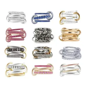 Stacking  Engagement Band Rings Plain Micro Paved 5A  Mix Color Multi Pieces Stack Full Finger Women Jewelry