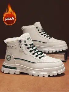 Men's Snow Boots Fall Winter New Style High Top Fashion Shoes, Casual Mid-Calf Leather Boots, Anti-Slip Wear-Resistant Boots, Casual Outdoor Boot
