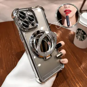 Anti-fall Mirror magnetic bracket for iphone16 Pro Max 15 14 13 iPhone case silicone soft shell TPU shockproof